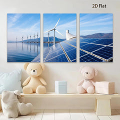 2D flat 1pc Coastal wind farm solar panels scenic wall art living room bedroom decor farmhouse style modern minimalist gallery wrapped canvas prints