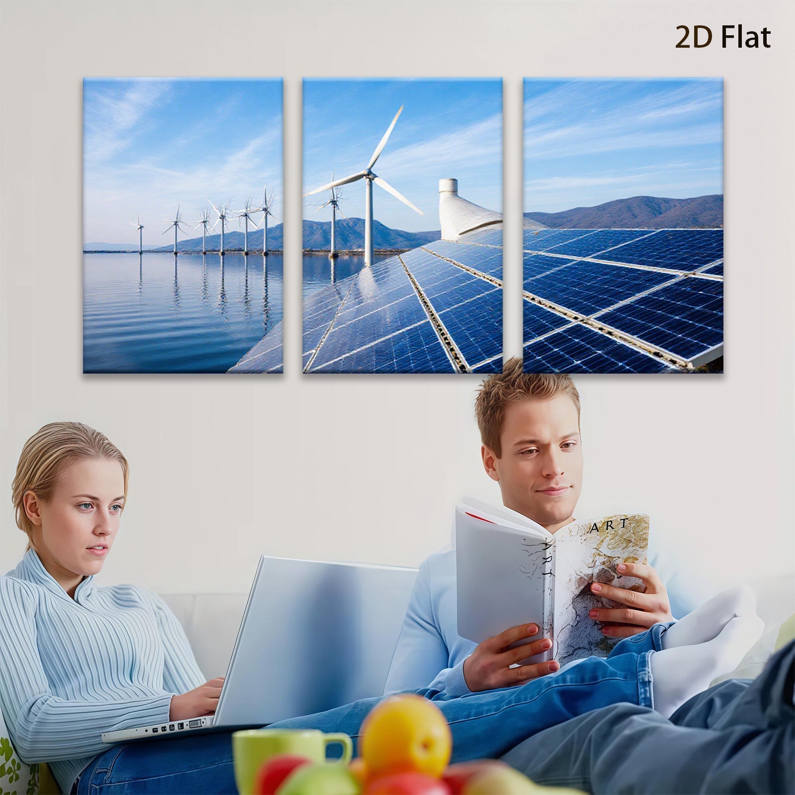 2D flat 1pc Coastal wind farm solar panels scenic wall art living room bedroom decor farmhouse style modern minimalist gallery wrapped canvas prints