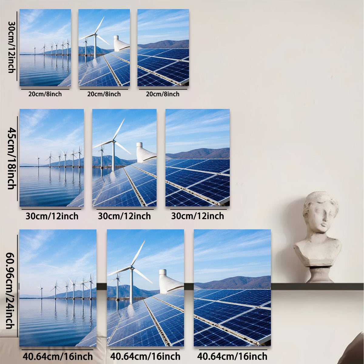 2D flat 1pc Coastal wind farm solar panels scenic wall art living room bedroom decor farmhouse style modern minimalist gallery wrapped canvas prints