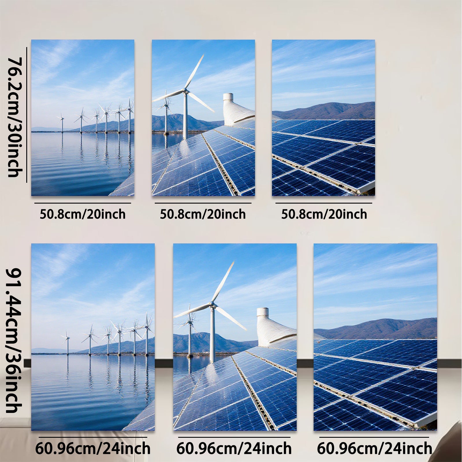 2D flat 1pc Coastal wind farm solar panels scenic wall art living room bedroom decor farmhouse style modern minimalist gallery wrapped canvas prints