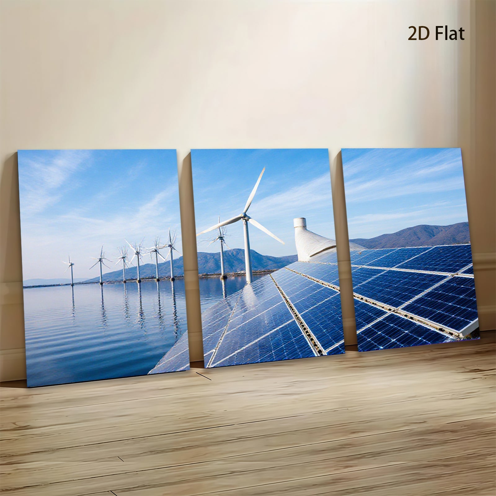 2D flat 1pc Coastal wind farm solar panels scenic wall art living room bedroom decor farmhouse style modern minimalist gallery wrapped canvas prints