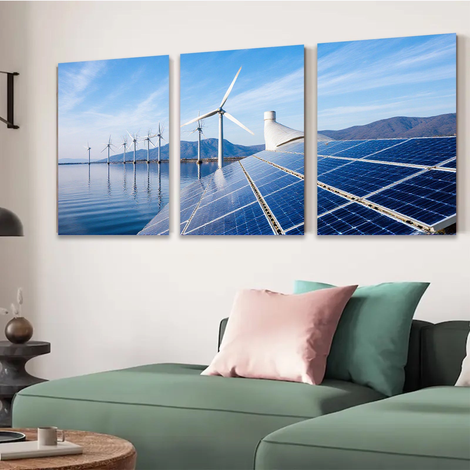 2D flat 1pc Coastal wind farm solar panels scenic wall art living room bedroom decor farmhouse style modern minimalist gallery wrapped canvas prints