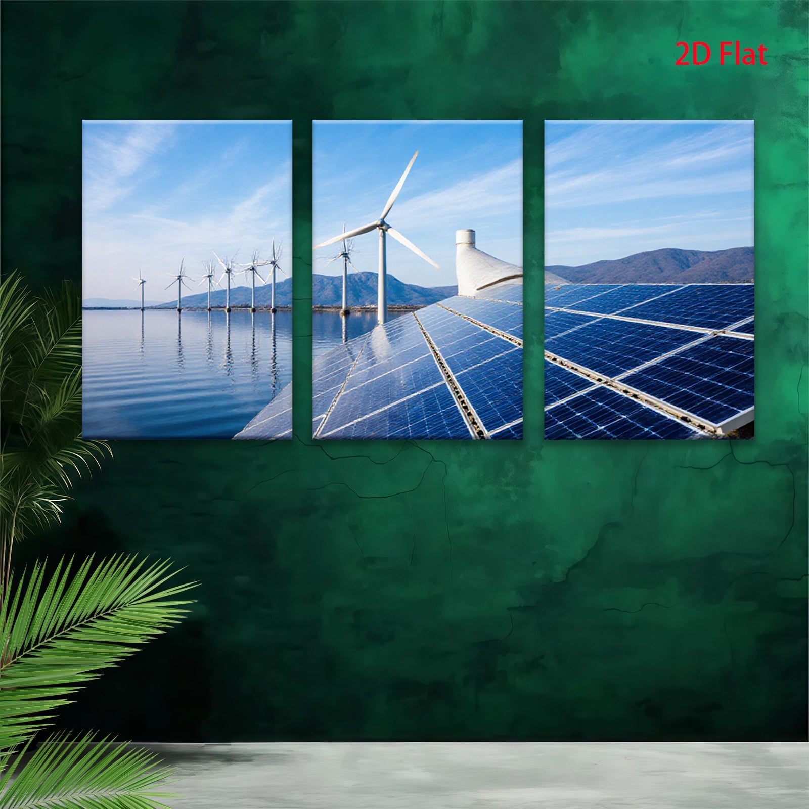 2D flat 1pc Coastal wind farm solar panels scenic wall art living room bedroom decor farmhouse style modern minimalist gallery wrapped canvas prints