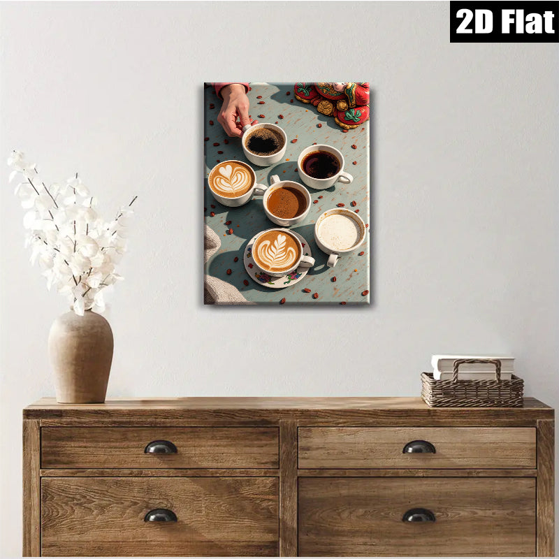 2D flat 1pc Coffee Variety Still Life Kitchen Decor Farmhouse Style Living Room Wall Art Modern Minimalist Gallery Wrapped Canvas Prints