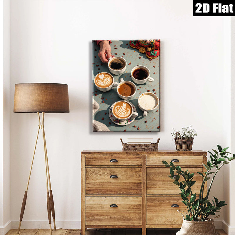2D flat 1pc Coffee Variety Still Life Kitchen Decor Farmhouse Style Living Room Wall Art Modern Minimalist Gallery Wrapped Canvas Prints