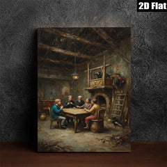 2D flat 1pc Colonial Family Game Night Historic Farmhouse Scene Wall Decor Living Room Bedroom Gallery Wrapped Canvas Print Farmhouse Style