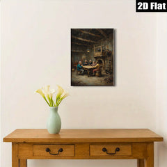 2D flat 1pc Colonial Family Game Night Historic Farmhouse Scene Wall Decor Living Room Bedroom Gallery Wrapped Canvas Print Farmhouse Style