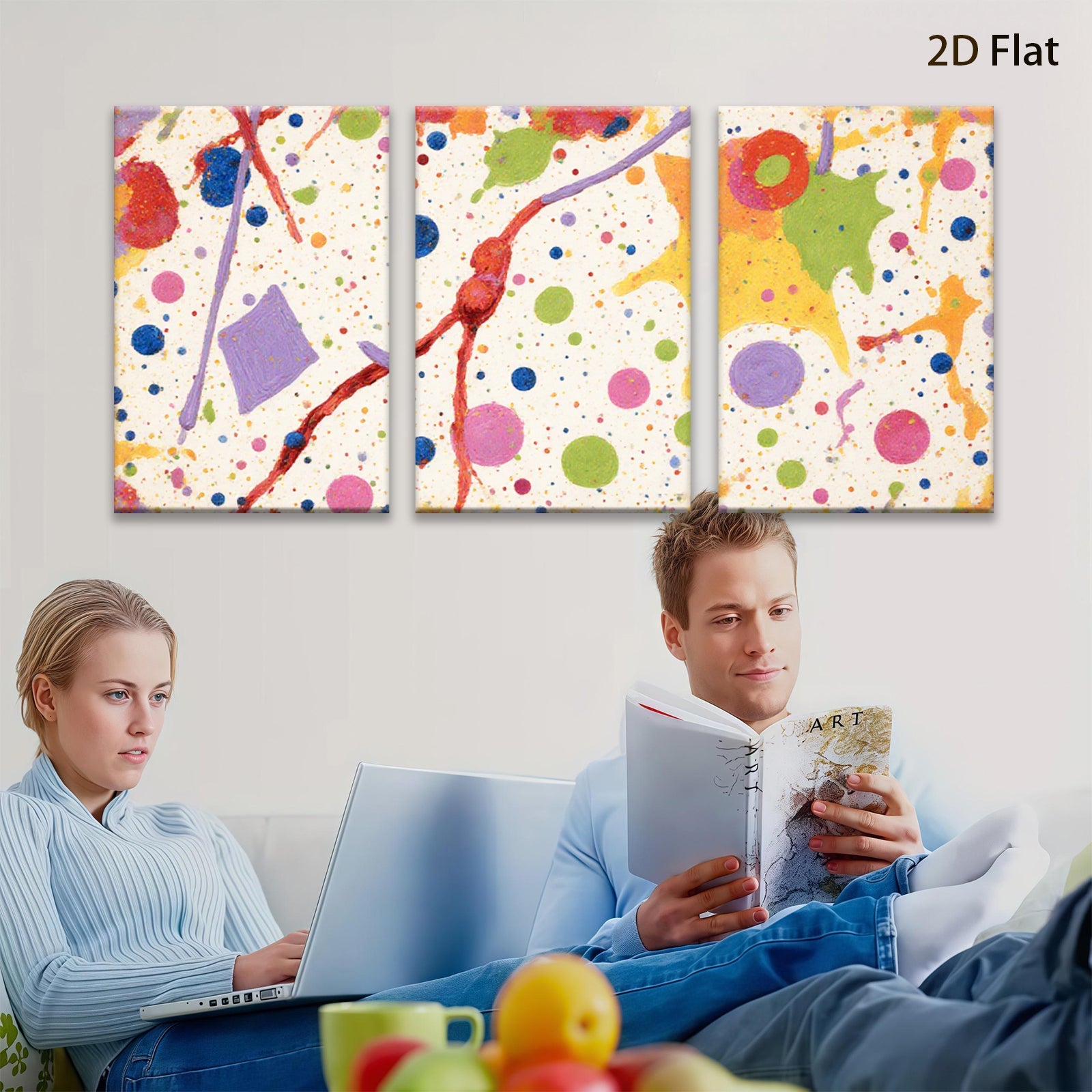 2D flat 1pc Colorful Abstract Splatter Canvas Wall Art Modern Living Room Bedroom Decor Farmhouse Style Gallery Wrapped Pictures Ready to Hang