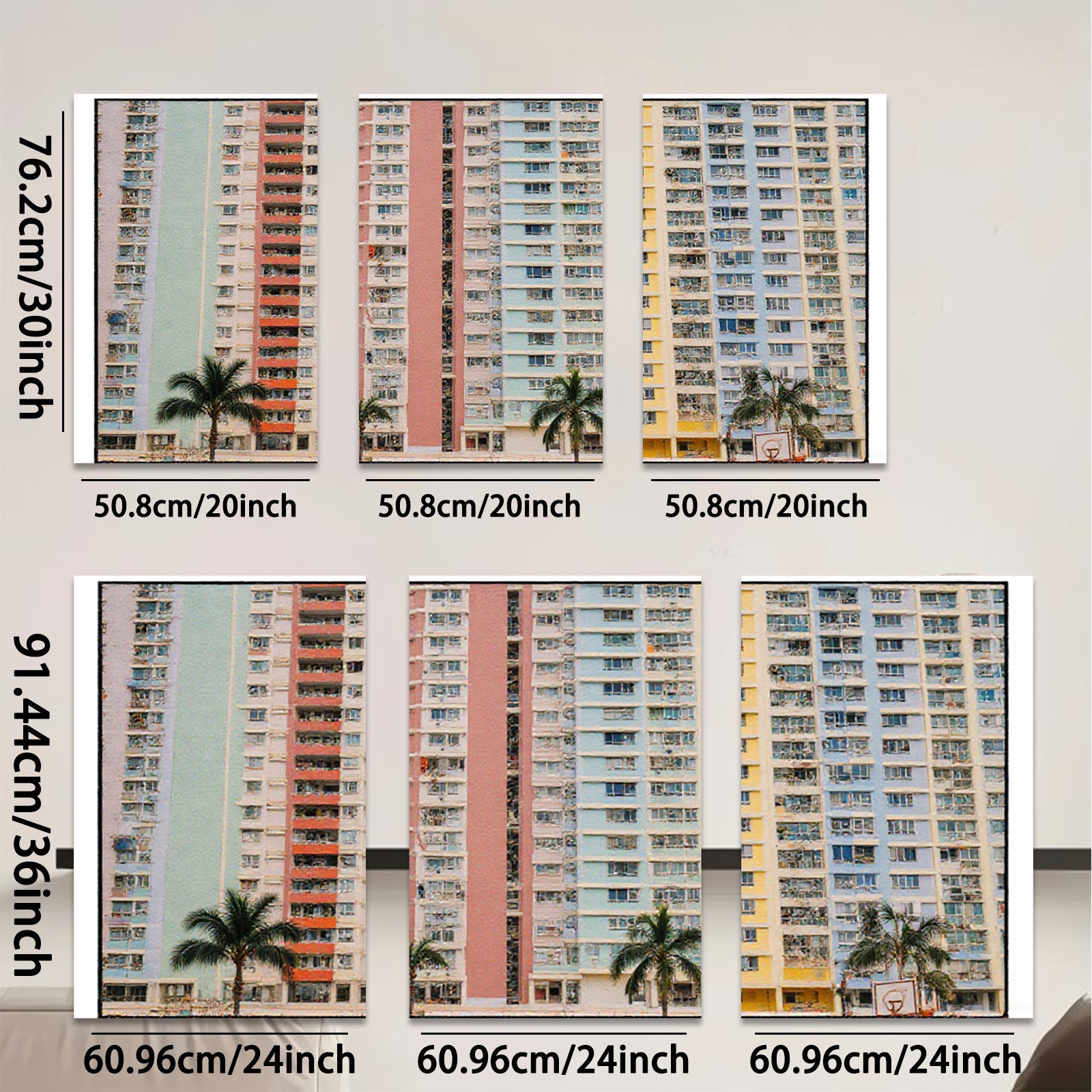 2D flat 1pc Colorful Hong Kong Apartment Buildings Modern Wall Art Living Room Bedroom Decor Coastal Aesthetic Gallery Wrapped Canvas Print Farmhouse Style