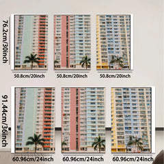 2D flat 1pc Colorful Hong Kong Apartment Buildings Modern Wall Art Living Room Bedroom Decor Coastal Aesthetic Gallery Wrapped Canvas Print Farmhouse Style