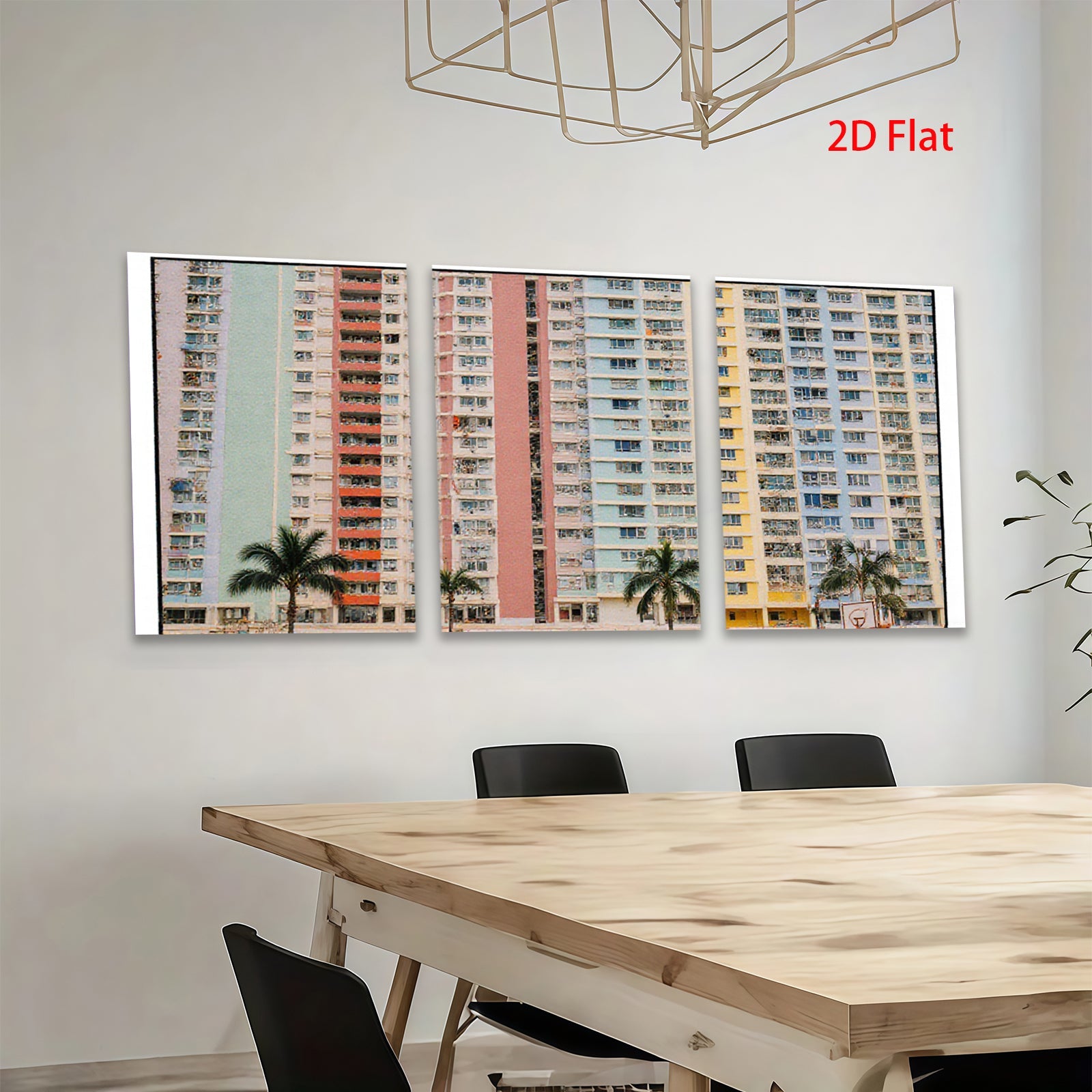 2D flat 1pc Colorful Hong Kong Apartment Buildings Modern Wall Art Living Room Bedroom Decor Coastal Aesthetic Gallery Wrapped Canvas Print Farmhouse Style