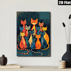 2D flat 1pc Colorful geometric cats wall art modern farmhouse living room bedroom decor gallery wrapped canvas prints cozy home accents