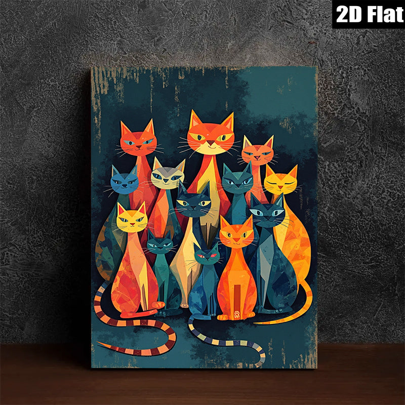 2D flat 1pc Colorful geometric cats wall art modern farmhouse living room bedroom decor gallery wrapped canvas prints cozy home accents