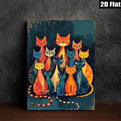 2D flat 1pc Colorful geometric cats wall art modern farmhouse living room bedroom decor gallery wrapped canvas prints cozy home accents