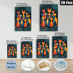 2D flat 1pc Colorful geometric cats wall art modern farmhouse living room bedroom decor gallery wrapped canvas prints cozy home accents