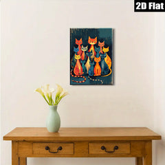 2D flat 1pc Colorful geometric cats wall art modern farmhouse living room bedroom decor gallery wrapped canvas prints cozy home accents