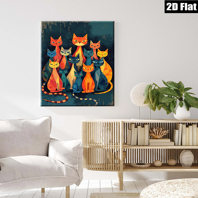2D flat 1pc Colorful geometric cats wall art modern farmhouse living room bedroom decor gallery wrapped canvas prints cozy home accents