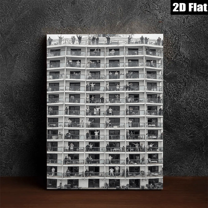 2D flat 1pc Community Balcony Life Urban Cityscape Wall Art Decor Living Room Bedroom Modern Farmhouse Gallery Wrapped Canvas Prints