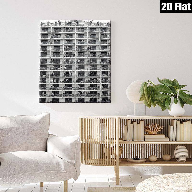 2D flat 1pc Community Balcony Life Urban Cityscape Wall Art Decor Living Room Bedroom Modern Farmhouse Gallery Wrapped Canvas Prints