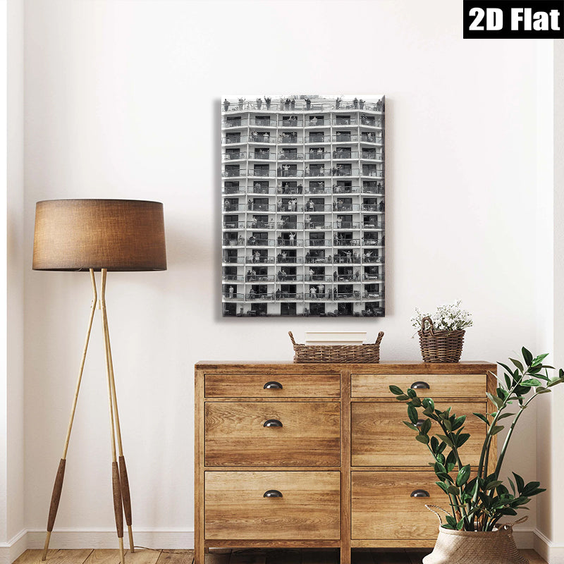 2D flat 1pc Community Balcony Life Urban Cityscape Wall Art Decor Living Room Bedroom Modern Farmhouse Gallery Wrapped Canvas Prints