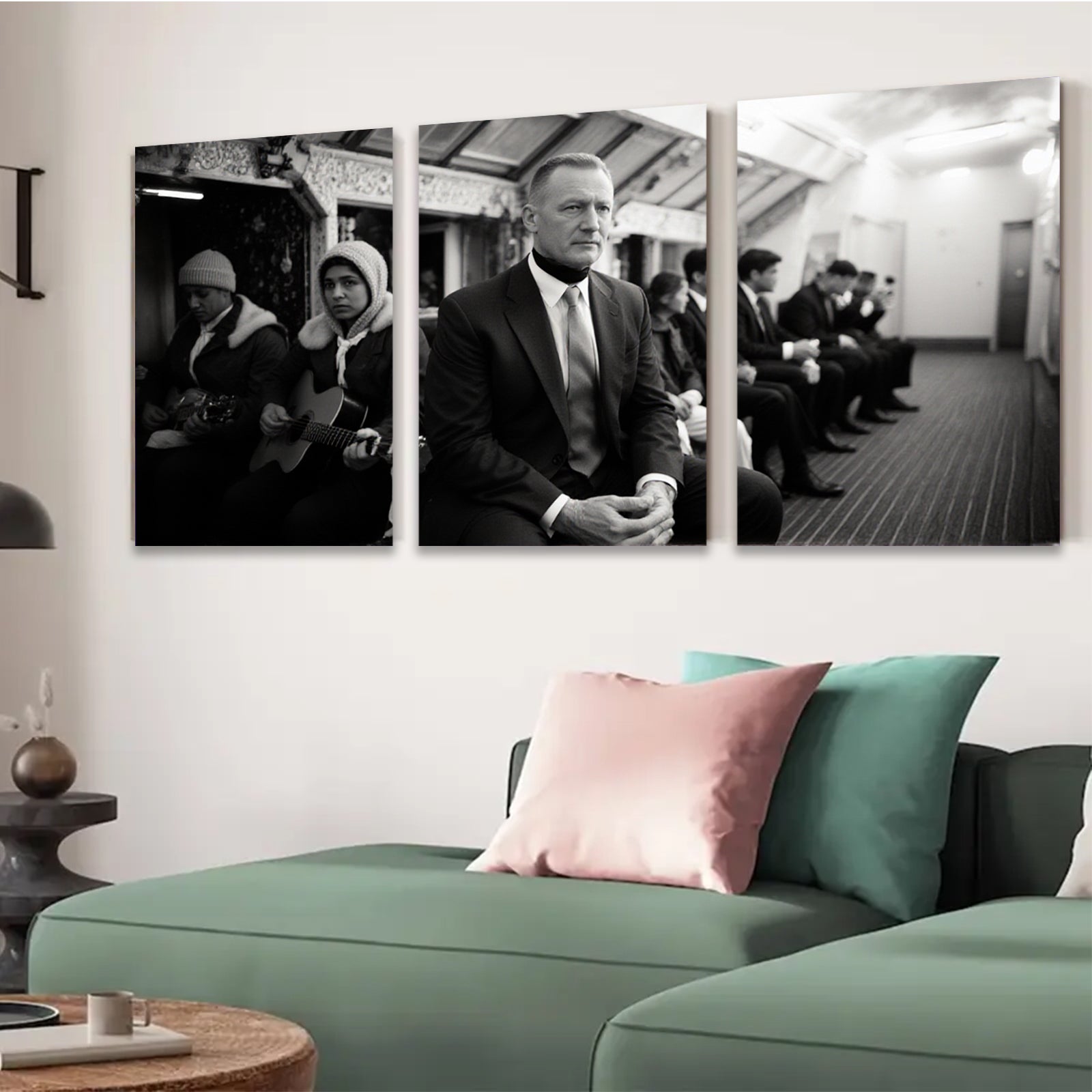 2D flat 1pc Commuters in somber urban transit scene modern wall art living room bedroom decor farmhouse style gallery wrapped canvas prints inspirational statement piece cozy vibes trending now