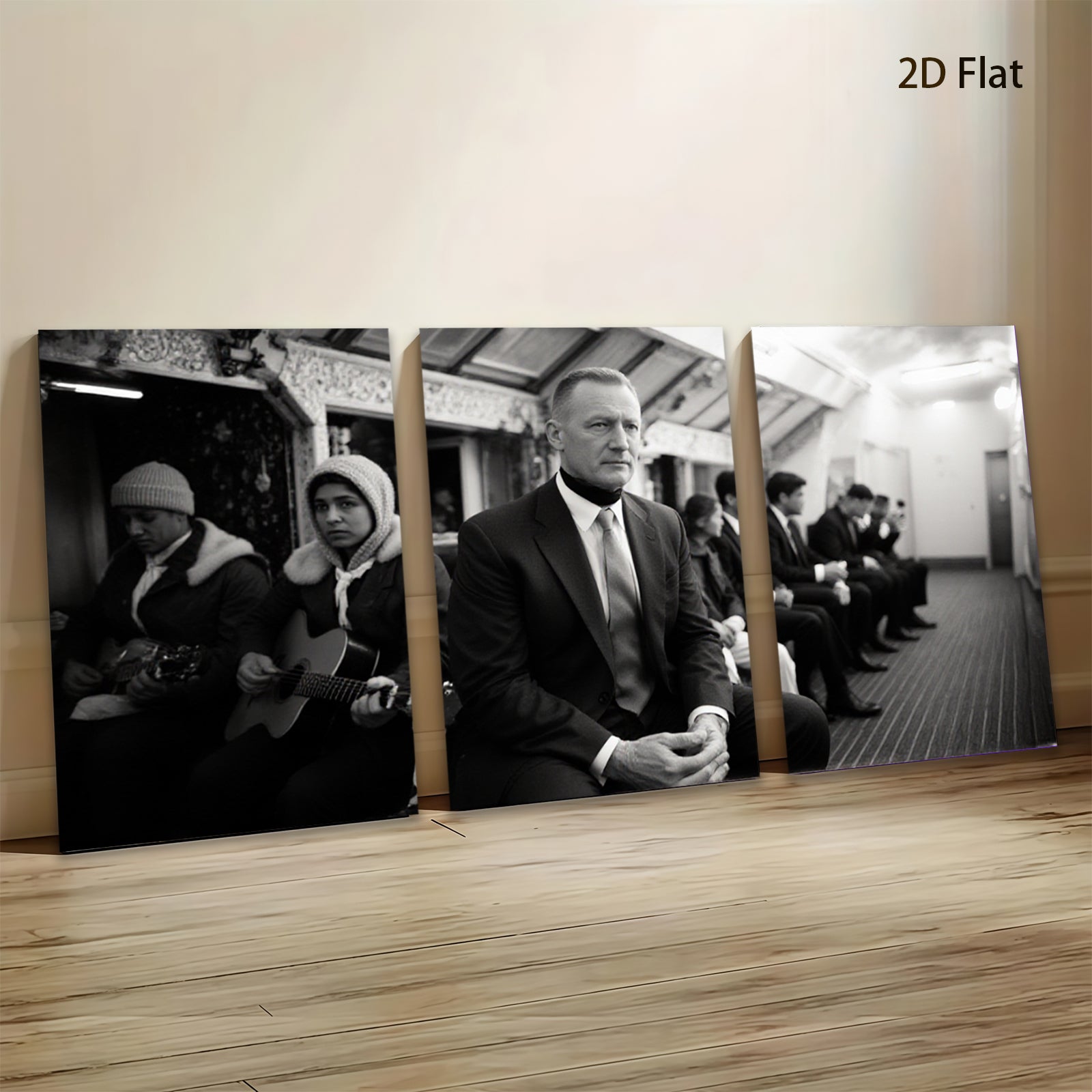2D flat 1pc Commuters in somber urban transit scene modern wall art living room bedroom decor farmhouse style gallery wrapped canvas prints inspirational statement piece cozy vibes trending now