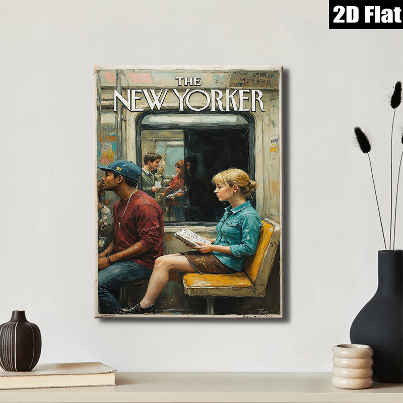 2D flat 1pc Commuters on Subway Train Reading New York City Life Canvas Wall Art Living Room Bedroom Decor Modern Farmhouse Style Gallery Wrapped Prints