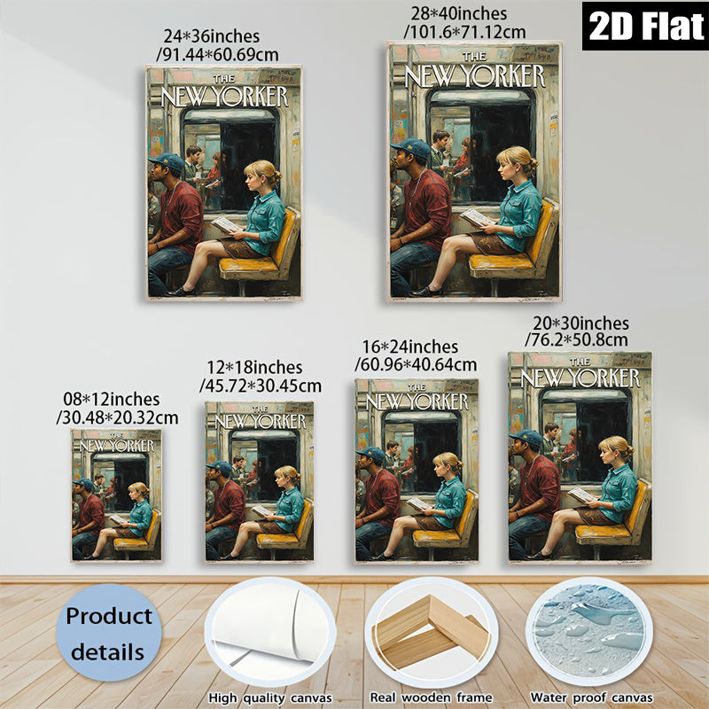 2D flat 1pc Commuters on Subway Train Reading New York City Life Canvas Wall Art Living Room Bedroom Decor Modern Farmhouse Style Gallery Wrapped Prints
