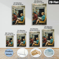 2D flat 1pc Commuters on Subway Train Reading New York City Life Canvas Wall Art Living Room Bedroom Decor Modern Farmhouse Style Gallery Wrapped Prints