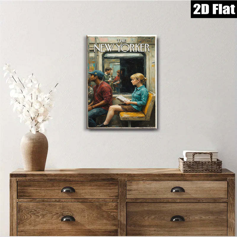 2D flat 1pc Commuters on Subway Train Reading New York City Life Canvas Wall Art Living Room Bedroom Decor Modern Farmhouse Style Gallery Wrapped Prints