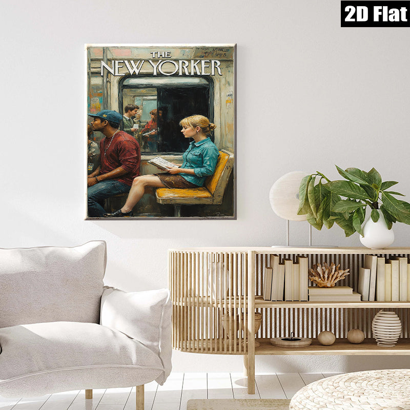 2D flat 1pc Commuters on Subway Train Reading New York City Life Canvas Wall Art Living Room Bedroom Decor Modern Farmhouse Style Gallery Wrapped Prints