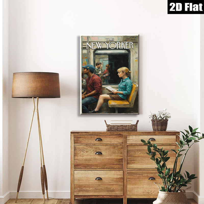 2D flat 1pc Commuters on Subway Train Reading New York City Life Canvas Wall Art Living Room Bedroom Decor Modern Farmhouse Style Gallery Wrapped Prints