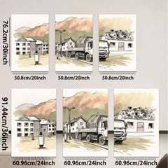 2D flat 1pc Construction truck near city buildings modern farmhouse wall art living room bedroom decor gallery wrapped canvas prints inspirational home accents