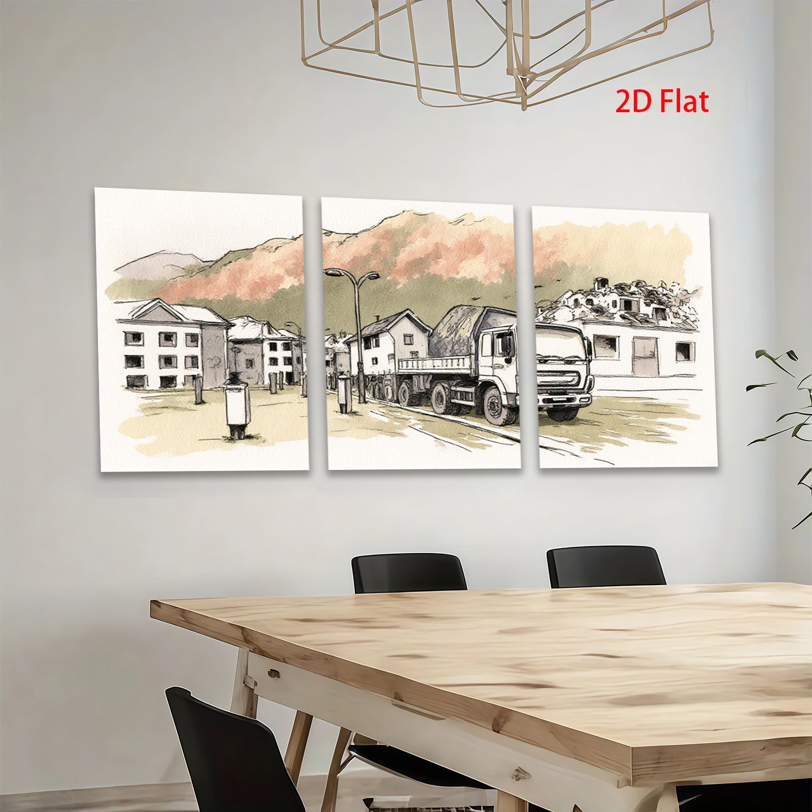 2D flat 1pc Construction truck near city buildings modern farmhouse wall art living room bedroom decor gallery wrapped canvas prints inspirational home accents