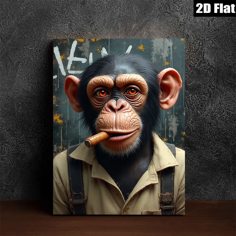 2D flat 1pc Cool Chimpanzee Portrait Wall Art Living Room Bedroom Modern Farmhouse Decor Gallery Wrapped Canvas Prints Animal Wildlife Statement Piece