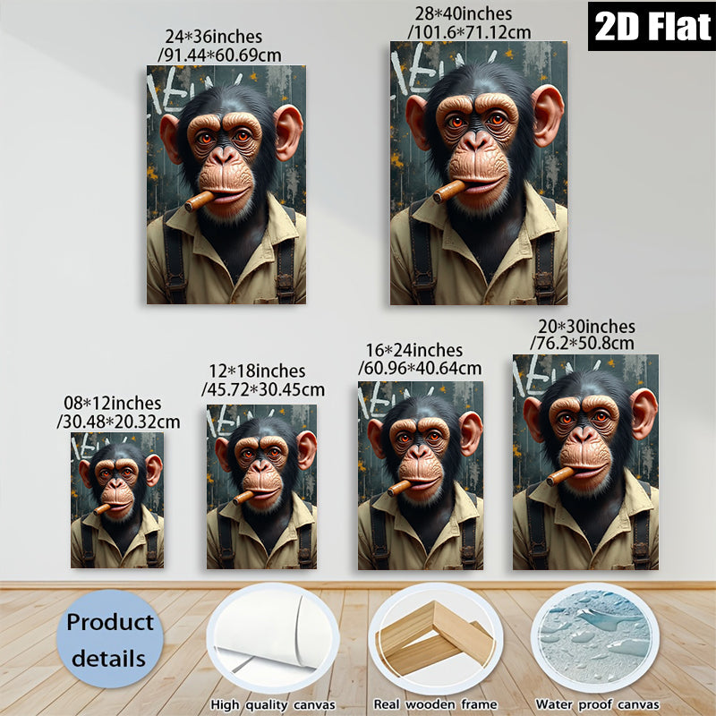 2D flat 1pc Cool Chimpanzee Portrait Wall Art Living Room Bedroom Modern Farmhouse Decor Gallery Wrapped Canvas Prints Animal Wildlife Statement Piece