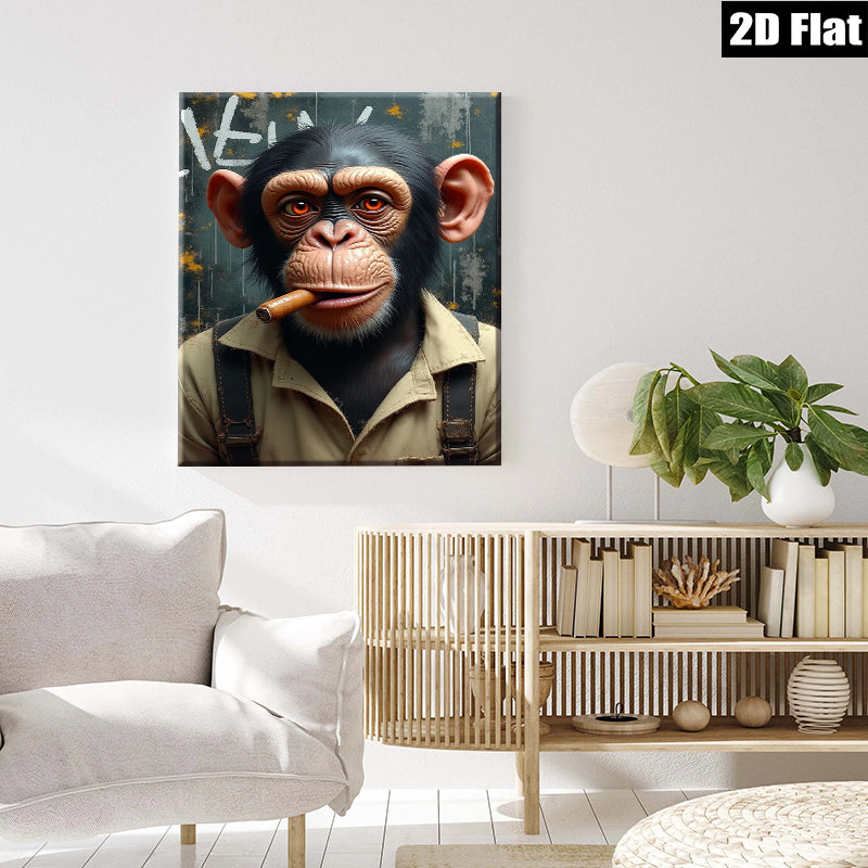 2D flat 1pc Cool Chimpanzee Portrait Wall Art Living Room Bedroom Modern Farmhouse Decor Gallery Wrapped Canvas Prints Animal Wildlife Statement Piece