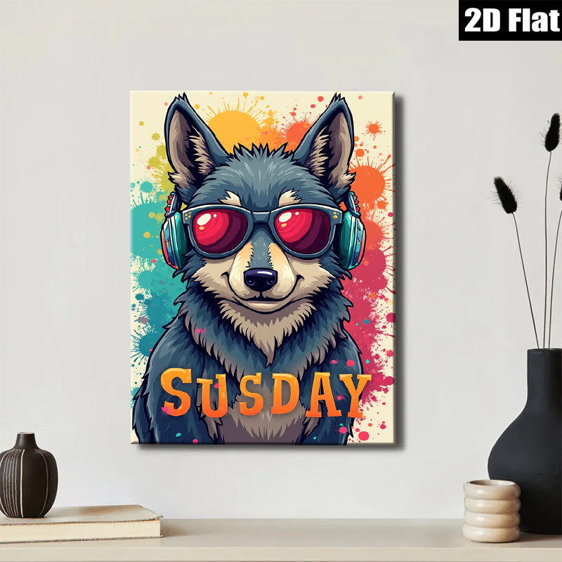 2D flat 1pc Cool Dog Music Portrait Wall Art Modern Farmhouse Decor Living Room Bedroom Canvas Prints Gallery Wrapped Home Decorations Trending Now