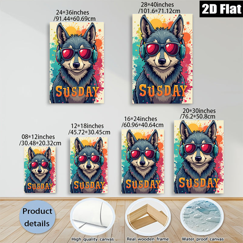 2D flat 1pc Cool Dog Music Portrait Wall Art Modern Farmhouse Decor Living Room Bedroom Canvas Prints Gallery Wrapped Home Decorations Trending Now