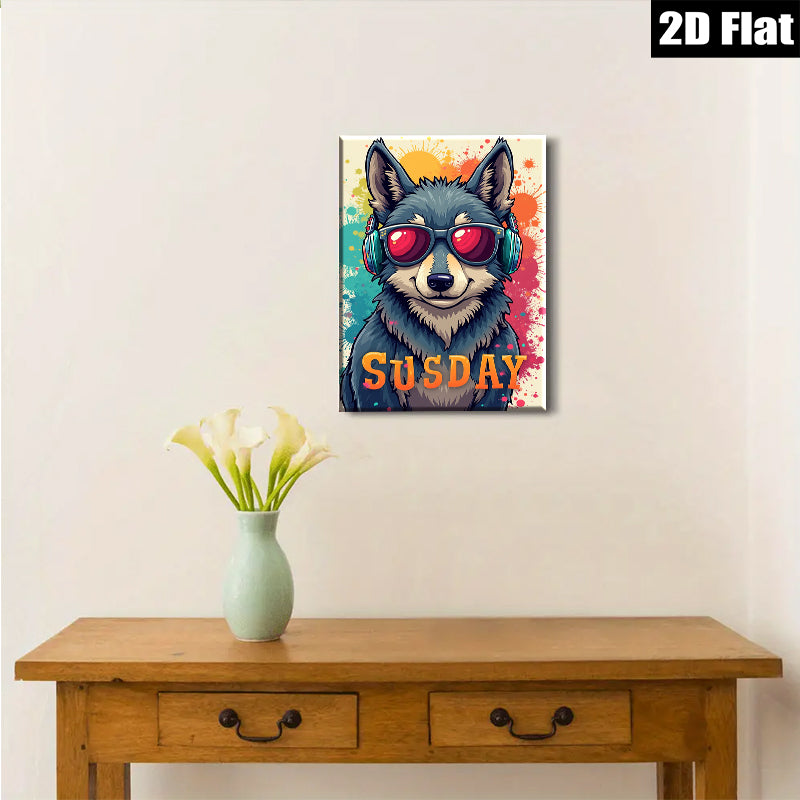 2D flat 1pc Cool Dog Music Portrait Wall Art Modern Farmhouse Decor Living Room Bedroom Canvas Prints Gallery Wrapped Home Decorations Trending Now