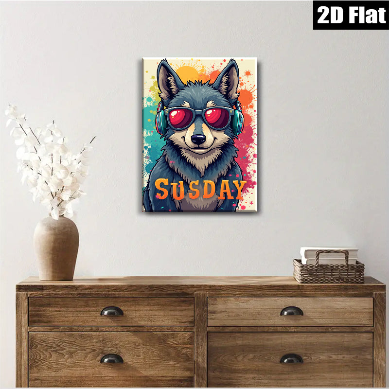 2D flat 1pc Cool Dog Music Portrait Wall Art Modern Farmhouse Decor Living Room Bedroom Canvas Prints Gallery Wrapped Home Decorations Trending Now