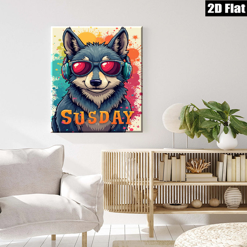 2D flat 1pc Cool Dog Music Portrait Wall Art Modern Farmhouse Decor Living Room Bedroom Canvas Prints Gallery Wrapped Home Decorations Trending Now