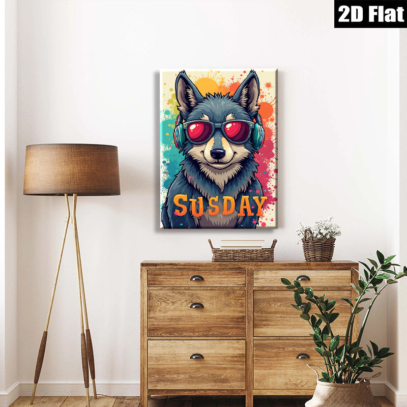 2D flat 1pc Cool Dog Music Portrait Wall Art Modern Farmhouse Decor Living Room Bedroom Canvas Prints Gallery Wrapped Home Decorations Trending Now