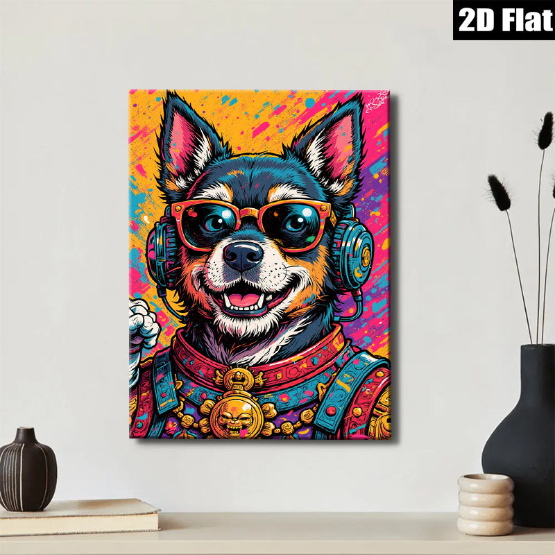 2D flat 1pc Cool Hip Hop Dog Portrait Wall Art Canvas Prints For Living Room Bedroom Decor Modern Farmhouse Aesthetic Gallery Wrapped Ready To Hang