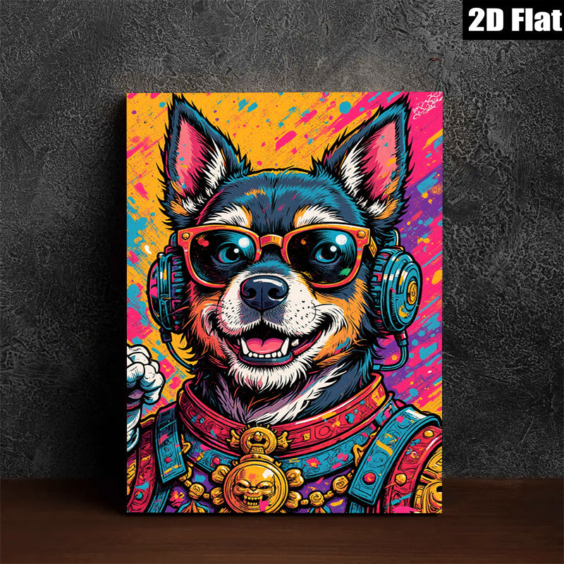 2D flat 1pc Cool Hip Hop Dog Portrait Wall Art Canvas Prints For Living Room Bedroom Decor Modern Farmhouse Aesthetic Gallery Wrapped Ready To Hang