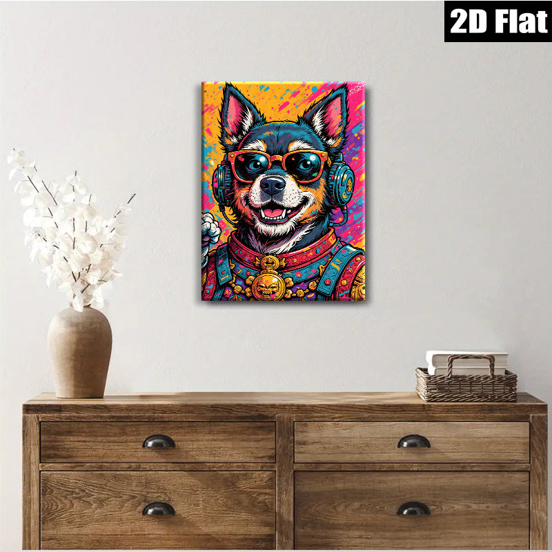 2D flat 1pc Cool Hip Hop Dog Portrait Wall Art Canvas Prints For Living Room Bedroom Decor Modern Farmhouse Aesthetic Gallery Wrapped Ready To Hang