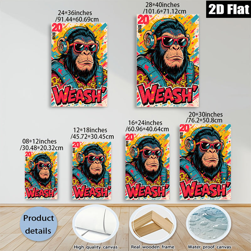 2D flat 1pc Cool Hip Hop Monkey Wall Art Canvas Prints for Living Room Bedroom Decor Modern Animal Graffiti Artwork Inspirational Home Decorations Gift Ideas Trending Now