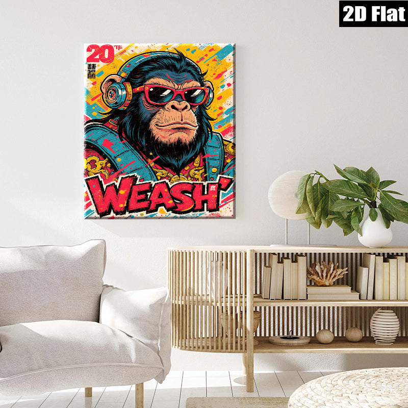 2D flat 1pc Cool Hip Hop Monkey Wall Art Canvas Prints for Living Room Bedroom Decor Modern Animal Graffiti Artwork Inspirational Home Decorations Gift Ideas Trending Now