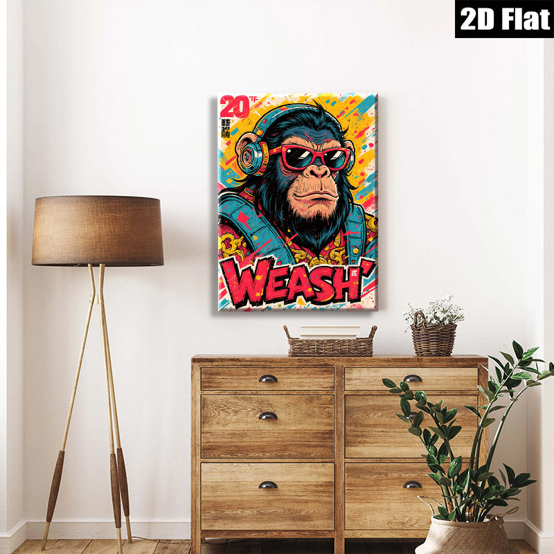 2D flat 1pc Cool Hip Hop Monkey Wall Art Canvas Prints for Living Room Bedroom Decor Modern Animal Graffiti Artwork Inspirational Home Decorations Gift Ideas Trending Now