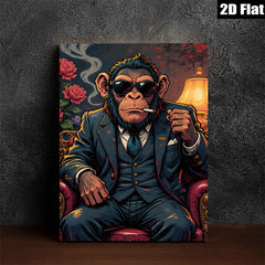 2D flat 1pc Cool Monkey Portrait Wall Art Living Room Bedroom Decor Modern Animal Canvas Prints Farmhouse Style Maximalist Aesthetic